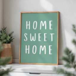 Home Sweet Home, Green Poster, Daily Affirmations Minimalist Decor, Cute Living Room Print, Natural Wall Art, Simply Art - thumbnail 1