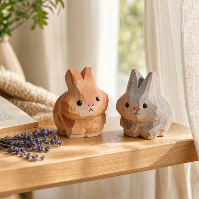 Personalised Wooden Rabbit Figure - Engraved Name New Baby Gift Christening Nursery Decor - image 1