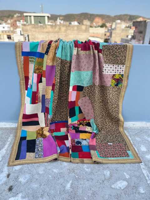Cotton Kantha Patchwork Quilt Block Print Reversible Handmade Vintage Bedding Throw - image 1