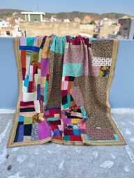 Cotton Kantha Patchwork Quilt Block Print Reversible Handmade Vintage Bedding Throw - thumbnail 1