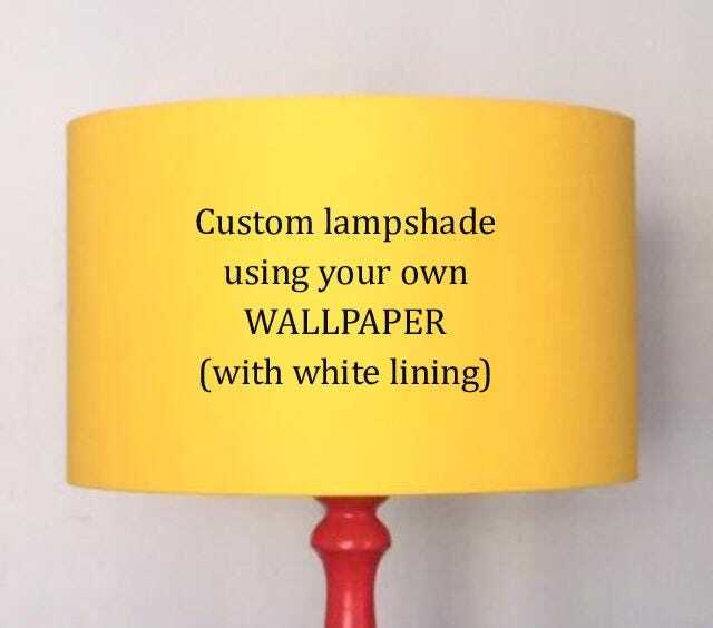 Custom Drum Lampshade - Use Your Own Wallpaper - White Lining Table Lamp - image 1