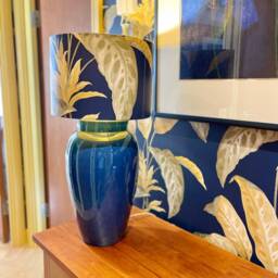 Custom Drum Lampshade - Use Your Own Wallpaper - White Lining Table Lamp - thumbnail 3