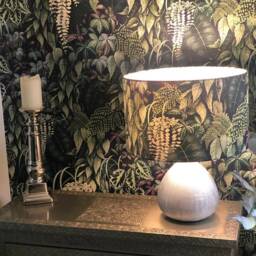 Custom Drum Lampshade - Use Your Own Wallpaper - White Lining Table Lamp - thumbnail 4