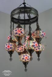9 Ball Turkish Sultan Mosaic Chandelier No3 - Large Globes Red