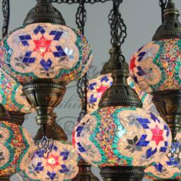 9 Ball Turkish Sultan Mosaic Chandelier No3 - Large Globes Red - thumbnail 2
