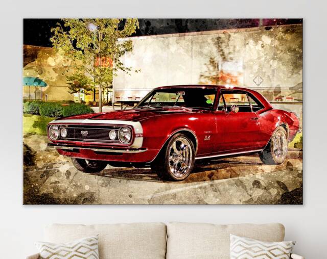 Chevrolet Camaro Ss Canvas Print, Muscle Car Wall Art, Maroon 67, Vintage Print
