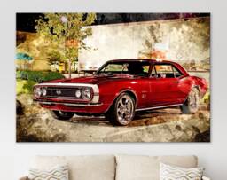 Chevrolet Camaro Ss Canvas Print, Muscle Car Wall Art, Maroon 67, Vintage Print - thumbnail 1