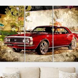 Chevrolet Camaro Ss Canvas Print, Muscle Car Wall Art, Maroon 67, Vintage Print - thumbnail 3