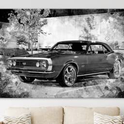 Chevrolet Camaro Ss Canvas Print, Muscle Car Wall Art, Maroon 67, Vintage Print - thumbnail 2