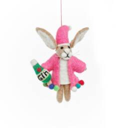 Christmas Party Animal Hare Decoration Gin Cocktail, Handmade Needle Felt Wool - thumbnail 3