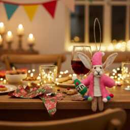 Christmas Party Animal Hare Decoration Gin Cocktail, Handmade Needle Felt Wool - thumbnail 2