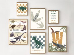 Dinosaur Prints For A Bedroom, Nursery Or Playroom, Including Personalised Initial Print - Prints Only - thumbnail 1