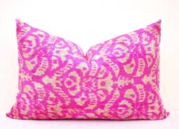 Velvet Cushion Pink Pillow Cover Throw Ikat Silk Decorative Customizable Lumbar - thumbnail 1
