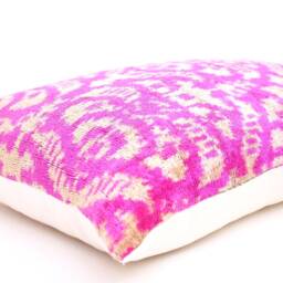 Velvet Cushion Pink Pillow Cover Throw Ikat Silk Decorative Customizable Lumbar - thumbnail 3
