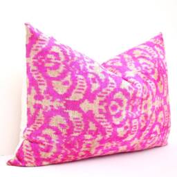 Velvet Cushion Pink Pillow Cover Throw Ikat Silk Decorative Customizable Lumbar - thumbnail 2