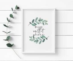 Keys, Wallet Phone Eucalyptus Print. Printed Onto White Matte Premium Finish Paper, A4 & A3 Paper Sizes Available - thumbnail 1