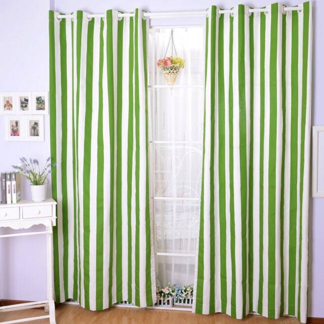 Window Curtain Panel/Window Treatment/Topper/Kitchen/Bathroom Shower Panel, Kids Nursery Childrenplayroom-Green White Stripe, Freegift - image 1