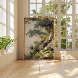 Gnarled Oak Tree Poster - Moss Covered Woodland Wall Art Vintage Forest Nature Illustration - thumbnail 4