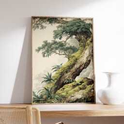 Gnarled Oak Tree Poster - Moss Covered Woodland Wall Art Vintage Forest Nature Illustration - thumbnail 2