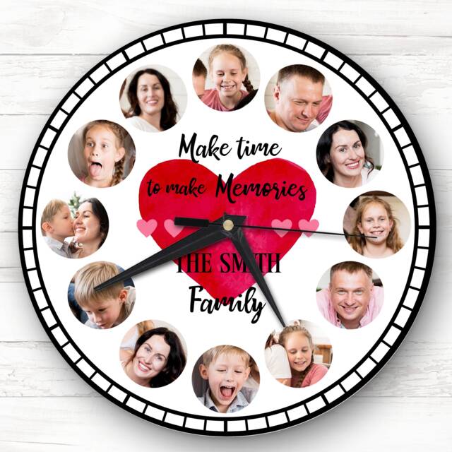 Family Photo Gift Red Heart Custom Personalised Clock - image 1