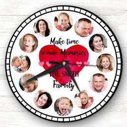 Family Photo Gift Red Heart Custom Personalised Clock