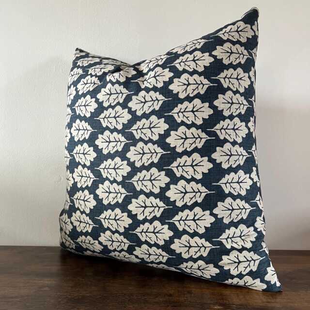 Navy Oak Leaf Cushion, Scatter Cushions. Luxury Cotton Cushion. Multiple Sizes, Cushion With Zip - image 1