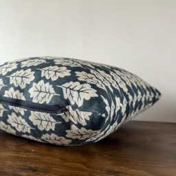 Navy Oak Leaf Cushion, Scatter Cushions. Luxury Cotton Cushion. Multiple Sizes, Cushion With Zip - thumbnail 3