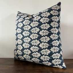 Navy Oak Leaf Cushion, Scatter Cushions. Luxury Cotton Cushion. Multiple Sizes, Cushion With Zip - thumbnail 1
