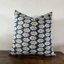 Navy Oak Leaf Cushion, Scatter Cushions. Luxury Cotton Cushion. Multiple Sizes, Cushion With Zip - thumbnail 2