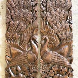 Wall Hanging Wood Carved Peacock Bird Art Panel Forest Thailand Sculpture Solid Hand Animal Asian Reclaimed Teak 90cm 36 - thumbnail 4