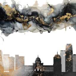 Set Of 3 Oklahoma Black & Gold Wall Art - Map Skyline Typography Illinois United States - thumbnail 3