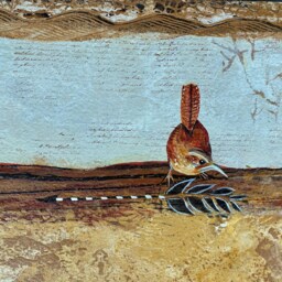 Hand-Painted Carolina Wren Floorcloth Abstract Bird Art Rug - thumbnail 2