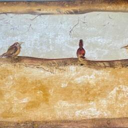 Hand-Painted Carolina Wren Floorcloth Abstract Bird Art Rug - thumbnail 3