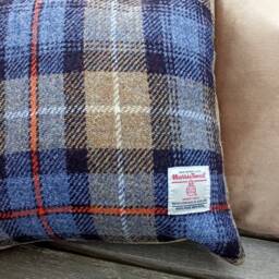 Harris Tweed Cushions Blue, Beige Check With Orange Lines Mckenzie Tartan - thumbnail 3