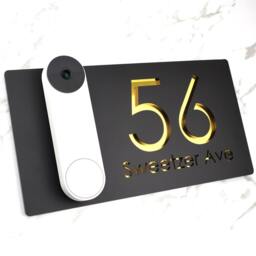 K Smart Sign - Bellissima Db Ring Nest Video Wifi Doorbell Laser Cut Matt Black & Gold Mirror Floating House - thumbnail 3