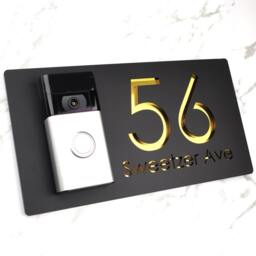 K Smart Sign - Bellissima Db Ring Nest Video Wifi Doorbell Laser Cut Matt Black & Gold Mirror Floating House - thumbnail 2