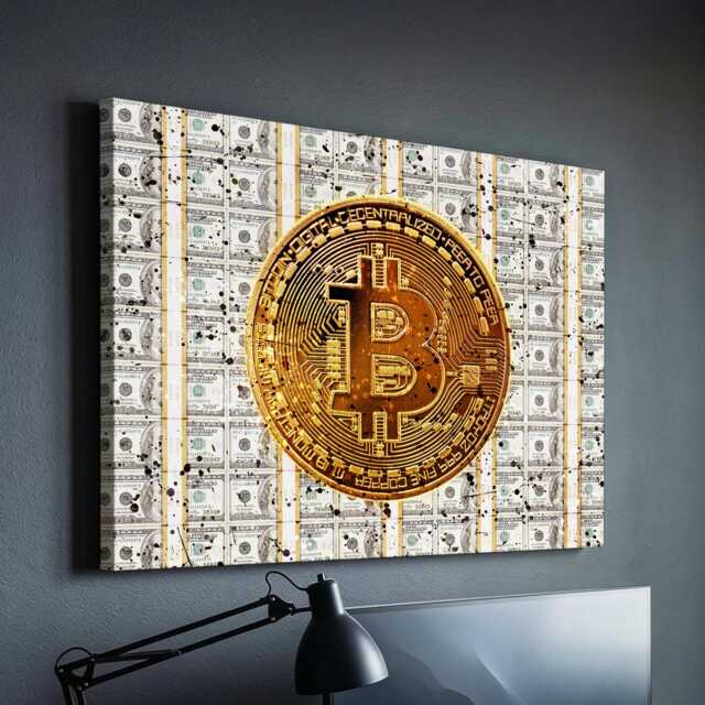 Bitcoin Dollar Stacks Crypto Finance Motivational Inspirational, Framed Canvas Wall Art Poster Print, Home Office & Room Decor, Gift Idea - image 1
