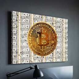 Bitcoin Dollar Stacks Crypto Finance Motivational Inspirational, Framed Canvas Wall Art Poster Print, Home Office & Room Decor, Gift Idea - thumbnail 1