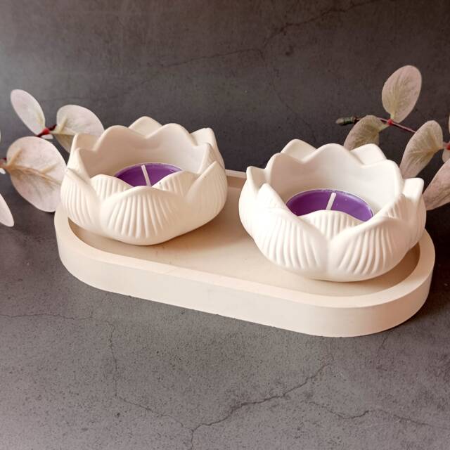 Lotus Candle Holder Set Oval Jewellery Tray Gift Box For Her - image 1