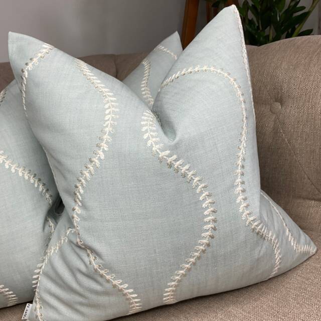 Embroidered Blue Cushion Cover, Contemporary Sofa Bed Pillow Double Sided Throw Cover Livingroom Home Accessories, Chattis - image 1