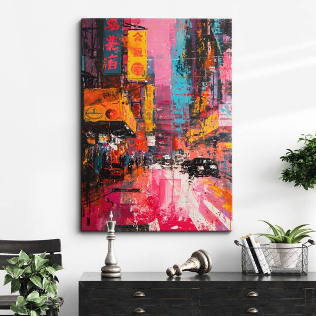 Hong Kong Street Market City Road Abstract Oil Painting Framed Poster Print & Canvas Wall Decor Art Bedroom Home Interior Gift - image 1