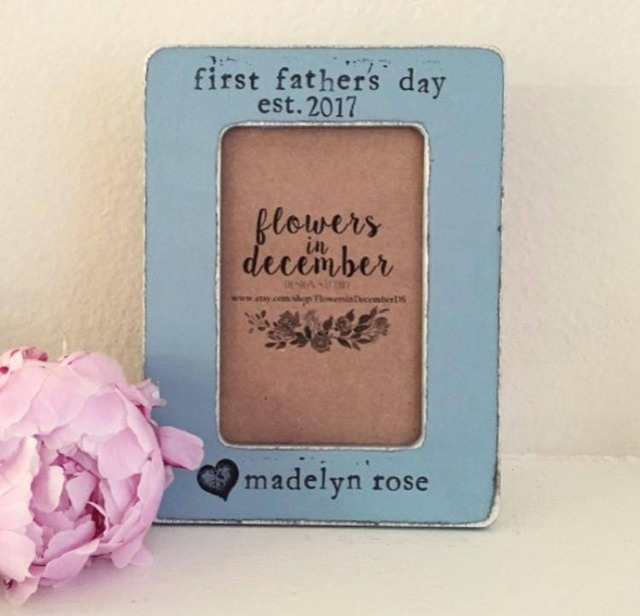 Personalized First Father's Day Picture Frame Hand Stamped 4x6 Photo - image 1