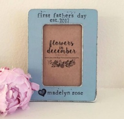 Personalized First Father's Day Picture Frame Hand Stamped 4x6 Photo - thumbnail 1