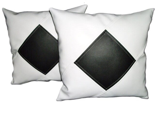"2 White & Black Diamond Faux Leather Cushions 16"" 18"" 20" - image 1