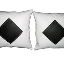 "2 White & Black Diamond Faux Leather Cushions 16"" 18"" 20" - thumbnail 3