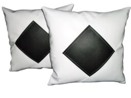 "2 White & Black Diamond Faux Leather Cushions 16"" 18"" 20" - thumbnail 1