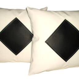 "2 White & Black Diamond Faux Leather Cushions 16"" 18"" 20" - thumbnail 2
