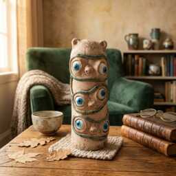 Three-Faced Ceramic Monster Sculpture Handmade Quirky Desk Decor - thumbnail 2