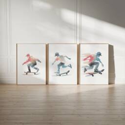 Skateboarder Poster Prints - Set Of 3 Posters - Skateboard Wall Art Kids Room Decor Gift Skateboarding Artwork Boys Bedroom Gifts - thumbnail 2