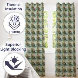 Penguin Birds Lakeside Floral Nature Seamless Pattern Readymade Eyelet Ring Top Thermal 100% Blackout Curtains - thumbnail 3